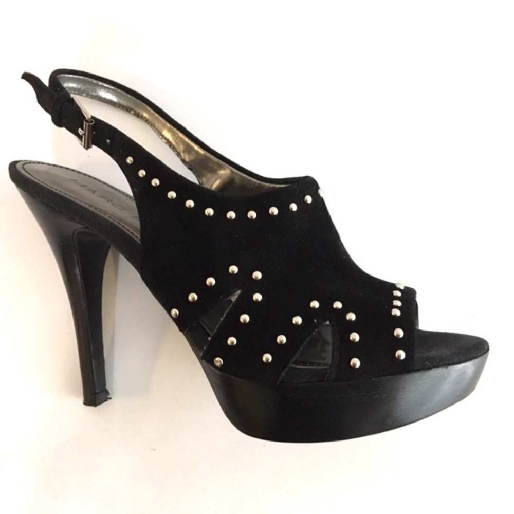 Marc Fisher Black Suede Heel Studded Open Toe 6 M